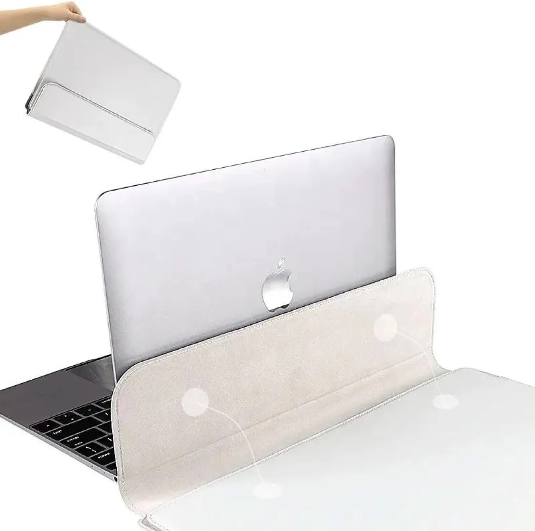 3 in 1 Laptop Sleeve Protective PU Leather Case Waterproof Shockproof Magnetic Closure Adjustable Stand Mouse Pad Lightweight 11-13.6 in Laptop and Tablet Universal Fit Portable Durable Colour Silver