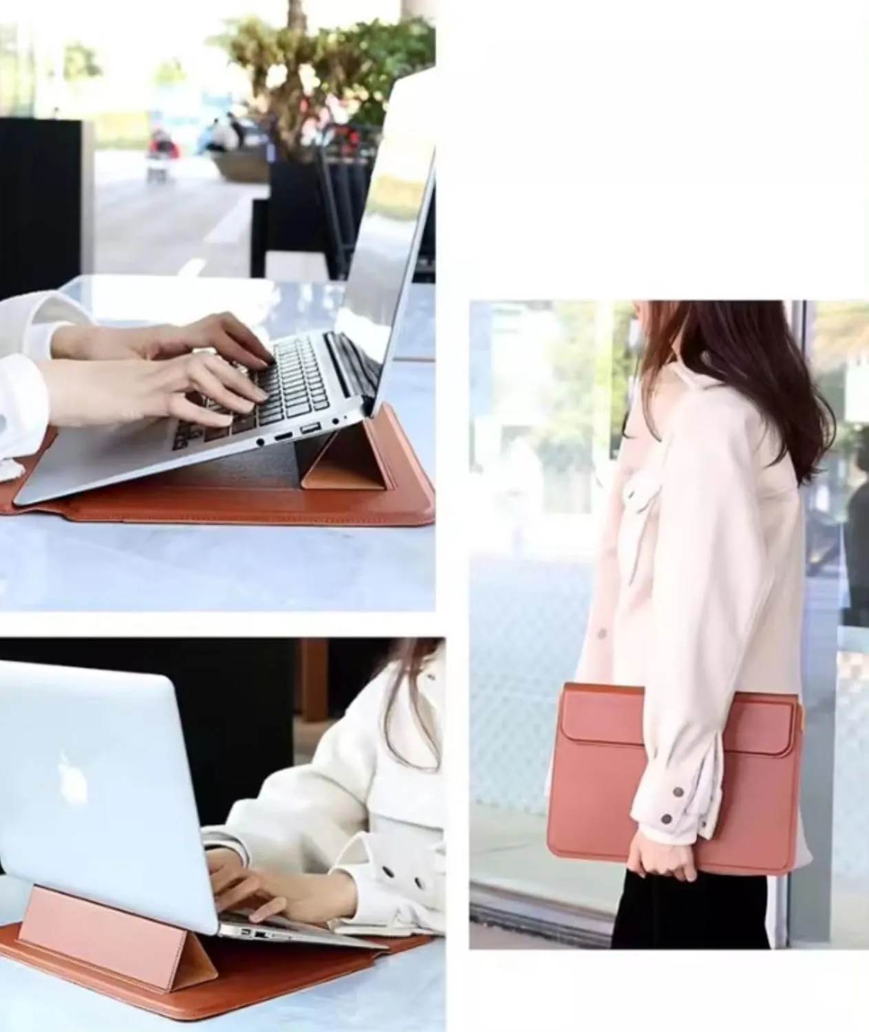 3 in 1 Laptop Sleeve Protective PU Leather Case Waterproof Shockproof Magnetic Closure Adjustable Stand Mouse Pad Lightweight 11-13.6 in Laptop and Tablet Universal Fit Portable Durable Colour Silver