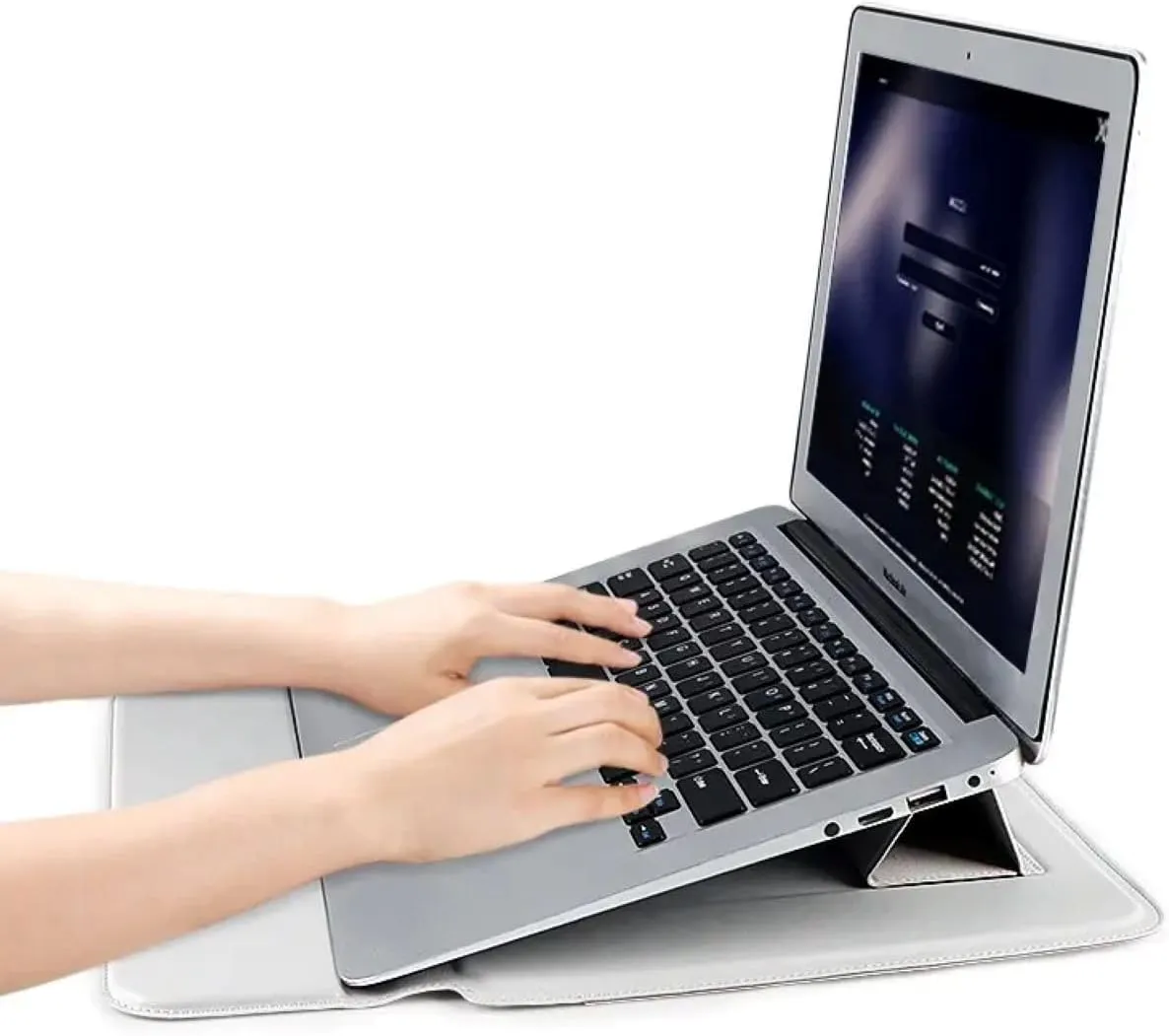 3 in 1 Laptop Sleeve Protective PU Leather Case Waterproof Shockproof Magnetic Closure Adjustable Stand Mouse Pad Lightweight 11-13.6 in Laptop and Tablet Universal Fit Portable Durable Colour Silver