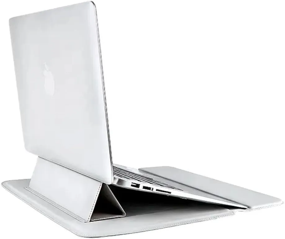 3 in 1 Laptop Sleeve Protective PU Leather Case Waterproof Shockproof Magnetic Closure Adjustable Stand Mouse Pad Lightweight 11-13.6 in Laptop and Tablet Universal Fit Portable Durable Colour Silver