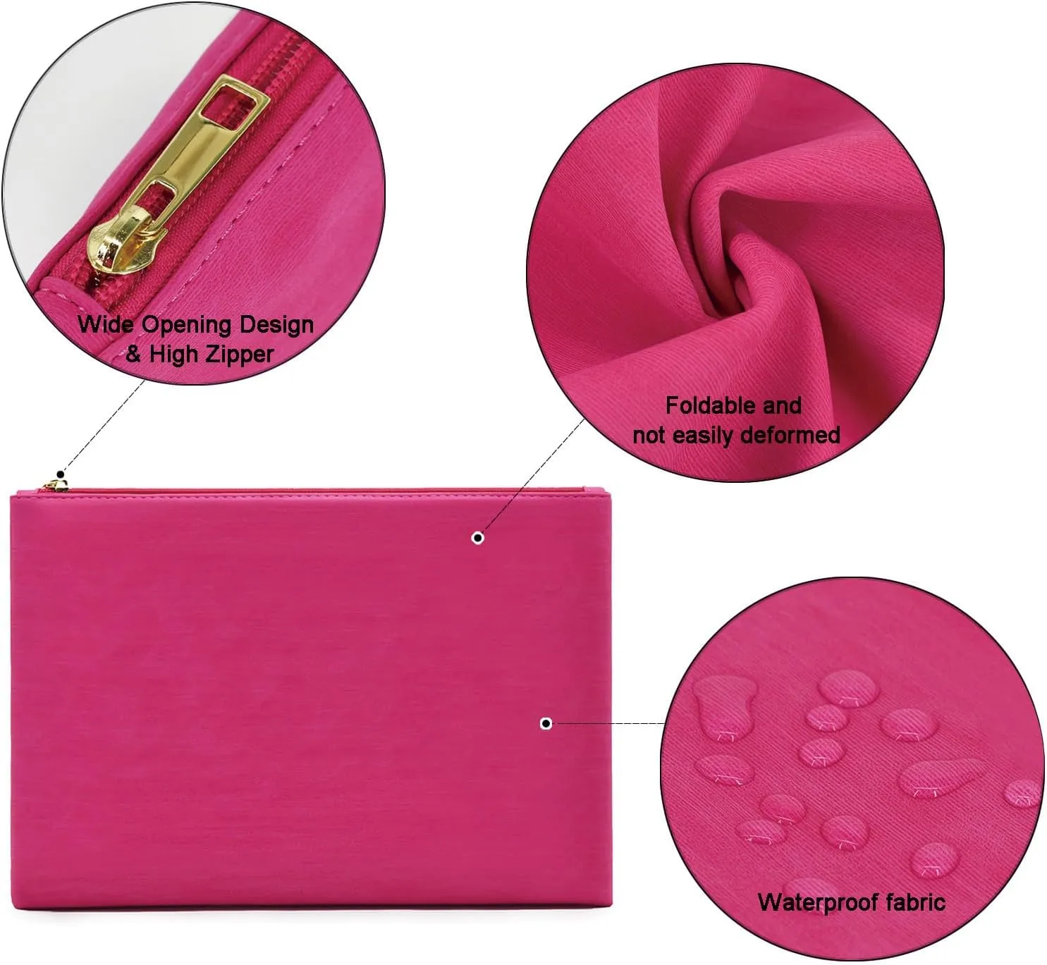3 Pack Makeup Bag Set, Cosmetic Pouches for Purse, Portable and Stylish Travel Toiletry Bags for Women, Travel Cosmetic Bags for Women (B Rose Red, 12.6x9 inch)