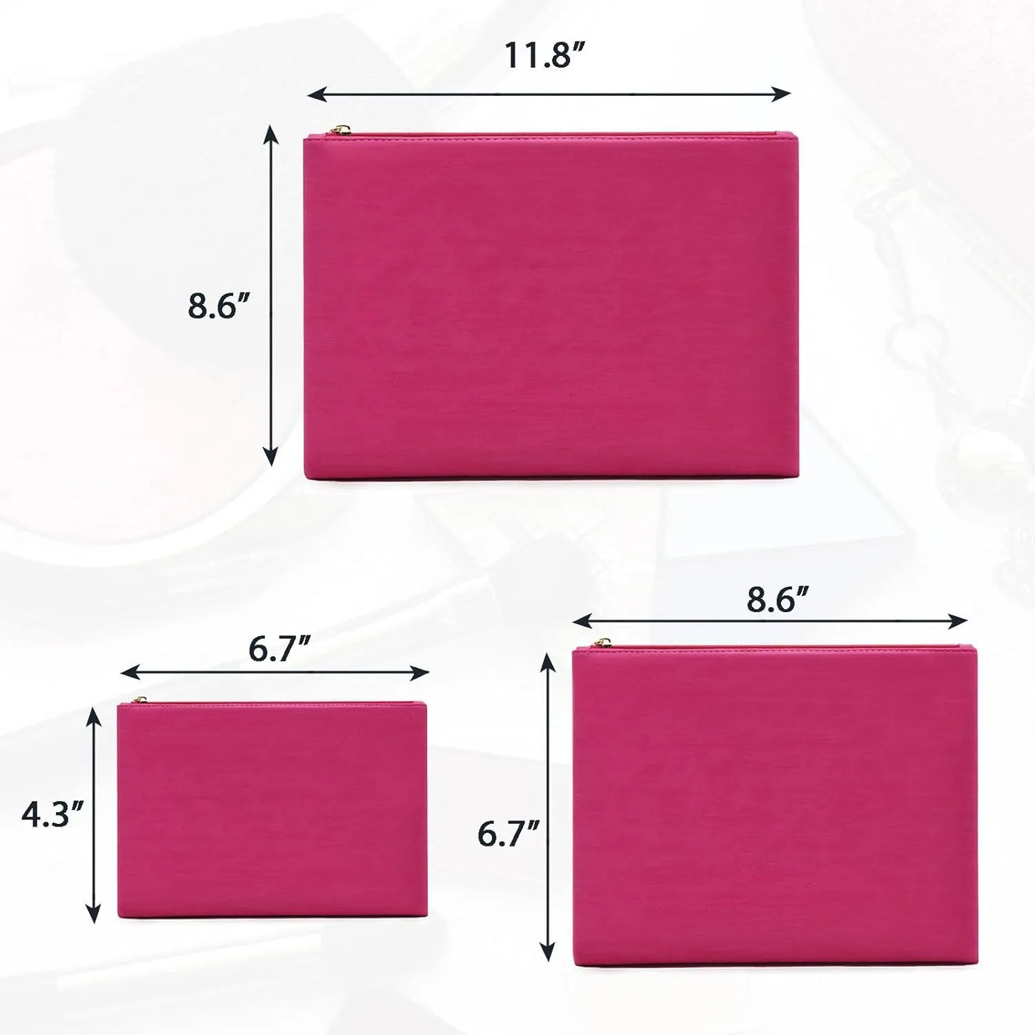 3 Pack Makeup Bag Set, Cosmetic Pouches for Purse, Portable and Stylish Travel Toiletry Bags for Women, Travel Cosmetic Bags for Women (B Rose Red, 12.6x9 inch)