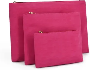3 Pack Makeup Bag Set, Cosmetic Pouches for Purse, Portable and Stylish Travel Toiletry Bags for Women, Travel Cosmetic Bags for Women (B Rose Red, 12.6x9 inch)