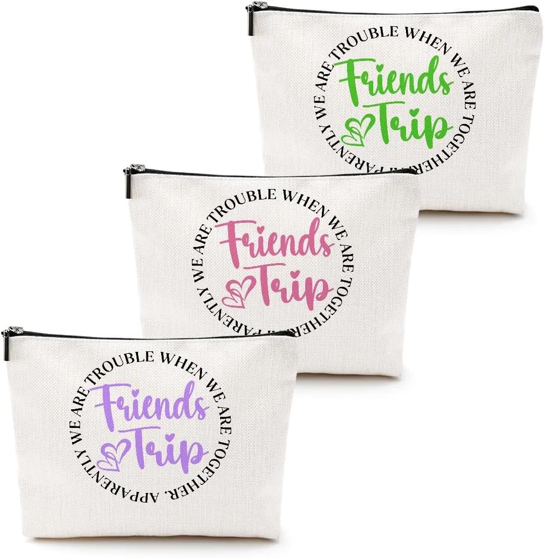 3 Pcs Girls Trip Gifts Girls Weekend 2025 Makeup Bag Friends Trip Gifts Favors Summer Gifts Cosmetic Bag Toiletry Bag Zipper Pouch Weekender Bags for Women Girl Friendship Bachelorette Party Birthday