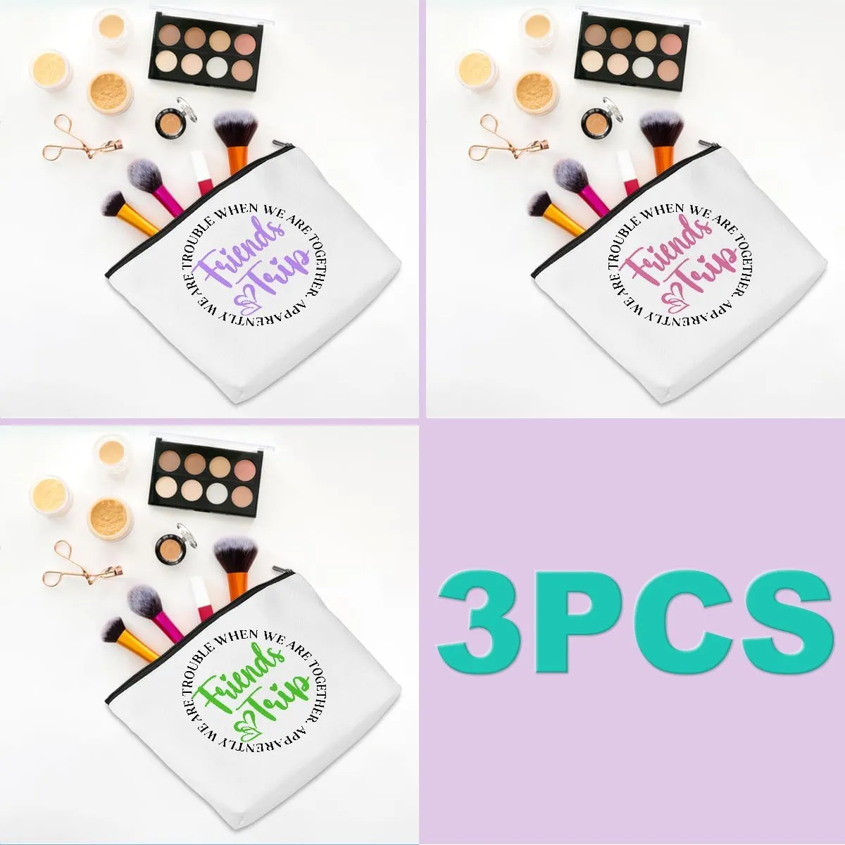 3 Pcs Girls Trip Gifts Girls Weekend 2025 Makeup Bag Friends Trip Gifts Favors Summer Gifts Cosmetic Bag Toiletry Bag Zipper Pouch Weekender Bags for Women Girl Friendship Bachelorette Party Birthday