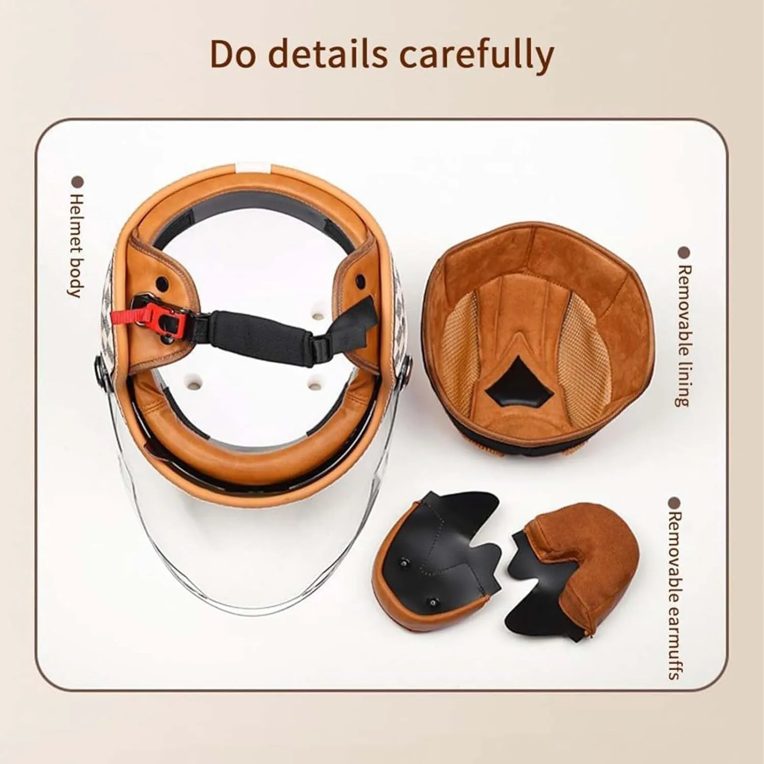 3/4Retro Motorcycle Half Helmets Motorcycle Helmet for Men and Women DOT Certification Leather Jet Helmet Half Shell Helmet Braincap with Sun Visor Moped Scooter Open Helmet