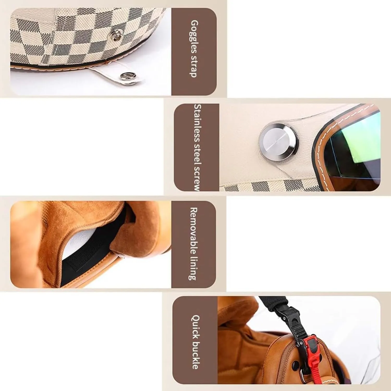 3/4Retro Motorcycle Half Helmets Motorcycle Helmet for Men and Women DOT Certification Leather Jet Helmet Half Shell Helmet Braincap with Sun Visor Moped Scooter Open Helmet