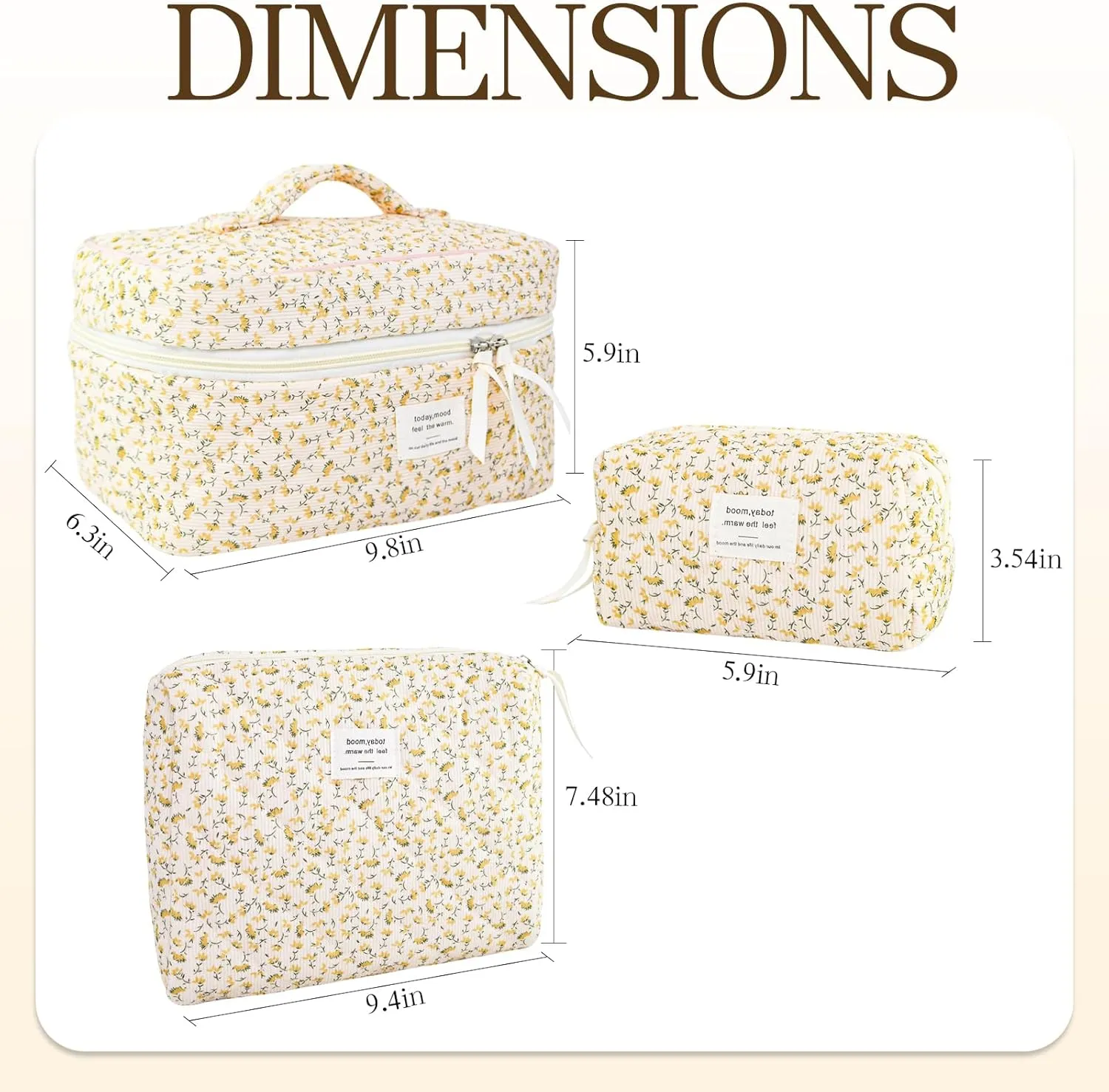 3Pcs Makeup Bags for Women, Cute Makeup Organizer Bag, Quilted Cosmetic Bag Set, Travel Toiletry Bag for Women, Floral Cosmetic Bag, Make Up Organizers Bag, Womens Toiletry Bag