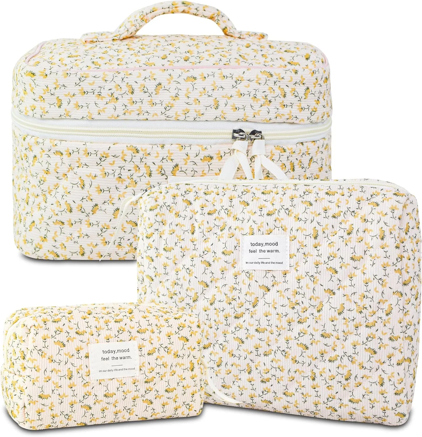 3Pcs Makeup Bags for Women, Cute Makeup Organizer Bag, Quilted Cosmetic Bag Set, Travel Toiletry Bag for Women, Floral Cosmetic Bag, Make Up Organizers Bag, Womens Toiletry Bag