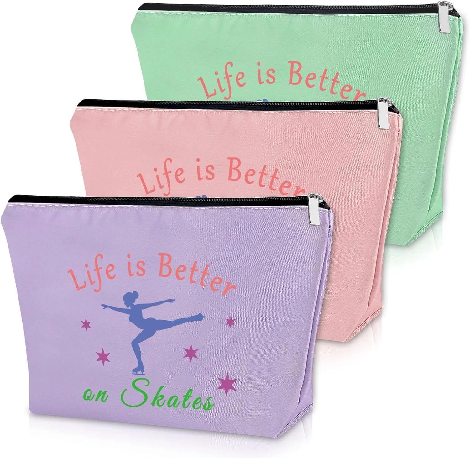 3PCS Skater Gifts for Women Makeup Bag Ice Skating Coach Gift Skate Lover Gift Cosmetic Bag Figure Skater Gifts for Her Sister Ice Skater Gifts for Girls Birthday Christmas Gifts Travel Pouch