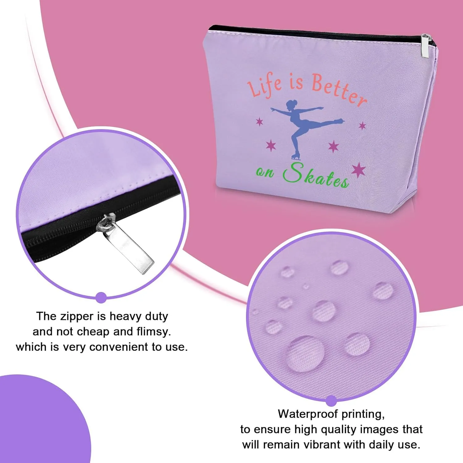 3PCS Skater Gifts for Women Makeup Bag Ice Skating Coach Gift Skate Lover Gift Cosmetic Bag Figure Skater Gifts for Her Sister Ice Skater Gifts for Girls Birthday Christmas Gifts Travel Pouch