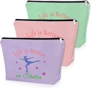 3PCS Skater Gifts for Women Makeup Bag Ice Skating Coach Gift Skate Lover Gift Cosmetic Bag Figure Skater Gifts for Her Sister Ice Skater Gifts for Girls Birthday Christmas Gifts Travel Pouch