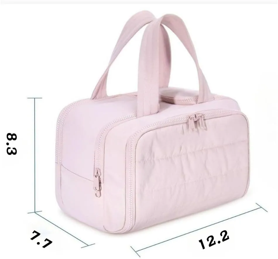 4-in-1 Puffy Multi-Functional Toiletry Bag for Women, Lightweight Hanging Travel Toiletry Bag, Large Capacity Wide-Open Travel Cosmetic Bag with Handle for Makeup Accessories & Toiletries (Black)