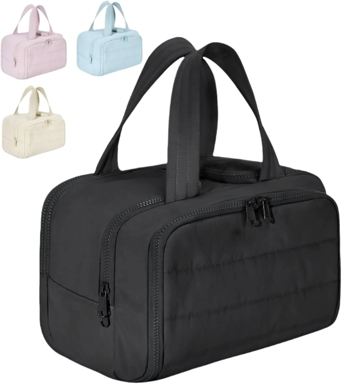 4-in-1 Puffy Multi-Functional Toiletry Bag for Women, Lightweight Hanging Travel Toiletry Bag, Large Capacity Wide-Open Travel Cosmetic Bag with Handle for Makeup Accessories & Toiletries (Black)