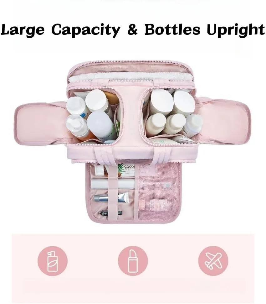 4-in-1 Puffy Multi-Functional Toiletry Bag for Women, Lightweight Hanging Travel Toiletry Bag, Large Capacity Wide-Open Travel Cosmetic Bag with Handle for Makeup Accessories & Toiletries (Black)