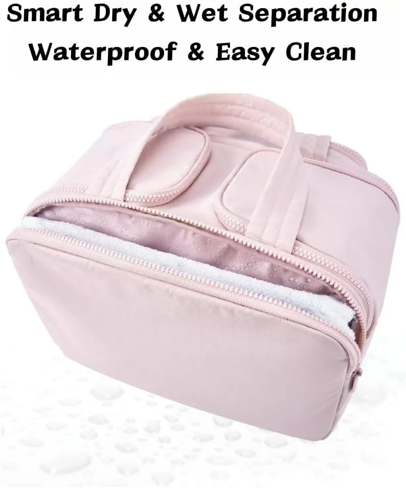 4-in-1 Puffy Multi-Functional Toiletry Bag for Women, Lightweight Hanging Travel Toiletry Bag, Large Capacity Wide-Open Travel Cosmetic Bag with Handle for Makeup Accessories & Toiletries (Pink)