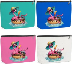 4 Pack Beach Summer Whimsical Bird Flamingo Gifts Makeup Bag, Travel Essentials Cosmetic Bags for Women Doctor Sister Girls Trip, Travel Toiletry Bag for Graduation Birthday Christmas Weekend Vacation