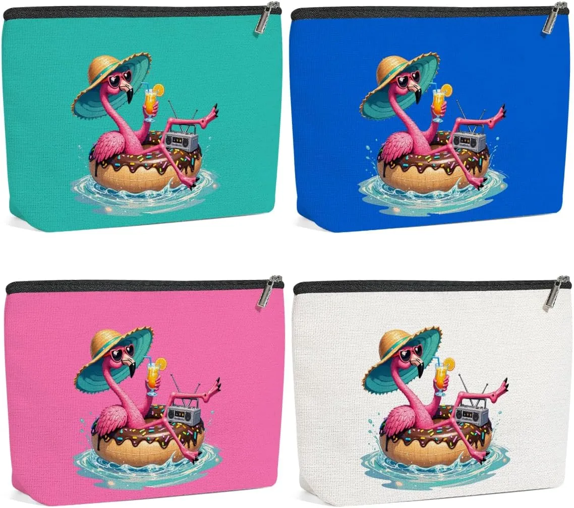 4 Pack Beach Summer Whimsical Bird Flamingo Gifts Makeup Bag, Travel Essentials Cosmetic Bags for Women Doctor Sister Girls Trip, Travel Toiletry Bag for Graduation Birthday Christmas Weekend Vacation
