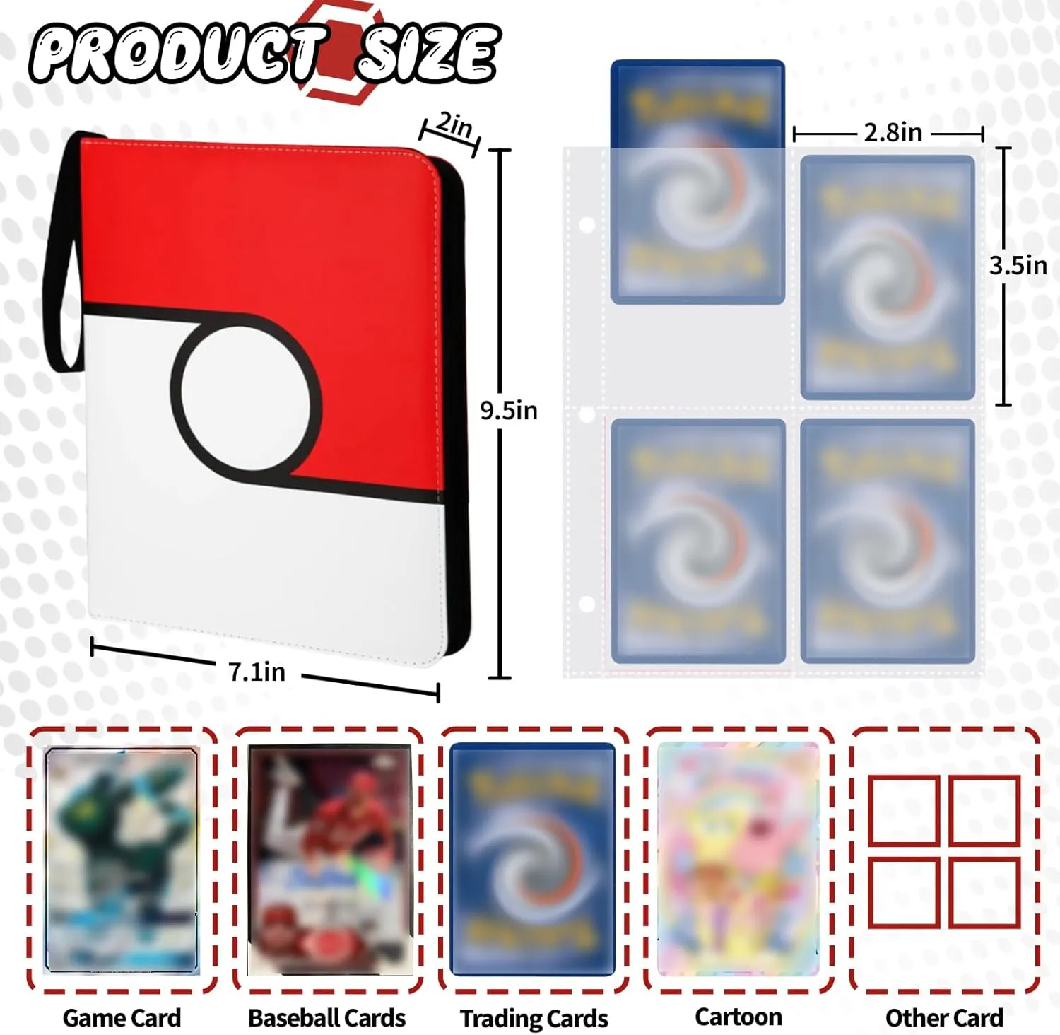 4 Pocket Card Binder, 440 Pockets Trading Card Binder with 3-Ring Zipper Trading Card Holder,55-Page Double-Sided Storage Collection Book for Collectible or Trading Card Protective Folder Album