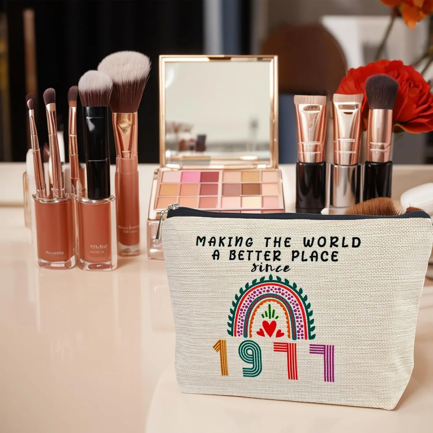 48th Birthday Gifts for Her Women, Happy 1977 48th Birthday Decorations Makeup Bag, Anniversary 48 Year Old Gift Ideas for Wife, Sister, Mom, Aunt, Cosmetic Travel Pouch for Mothers Day, Christmas