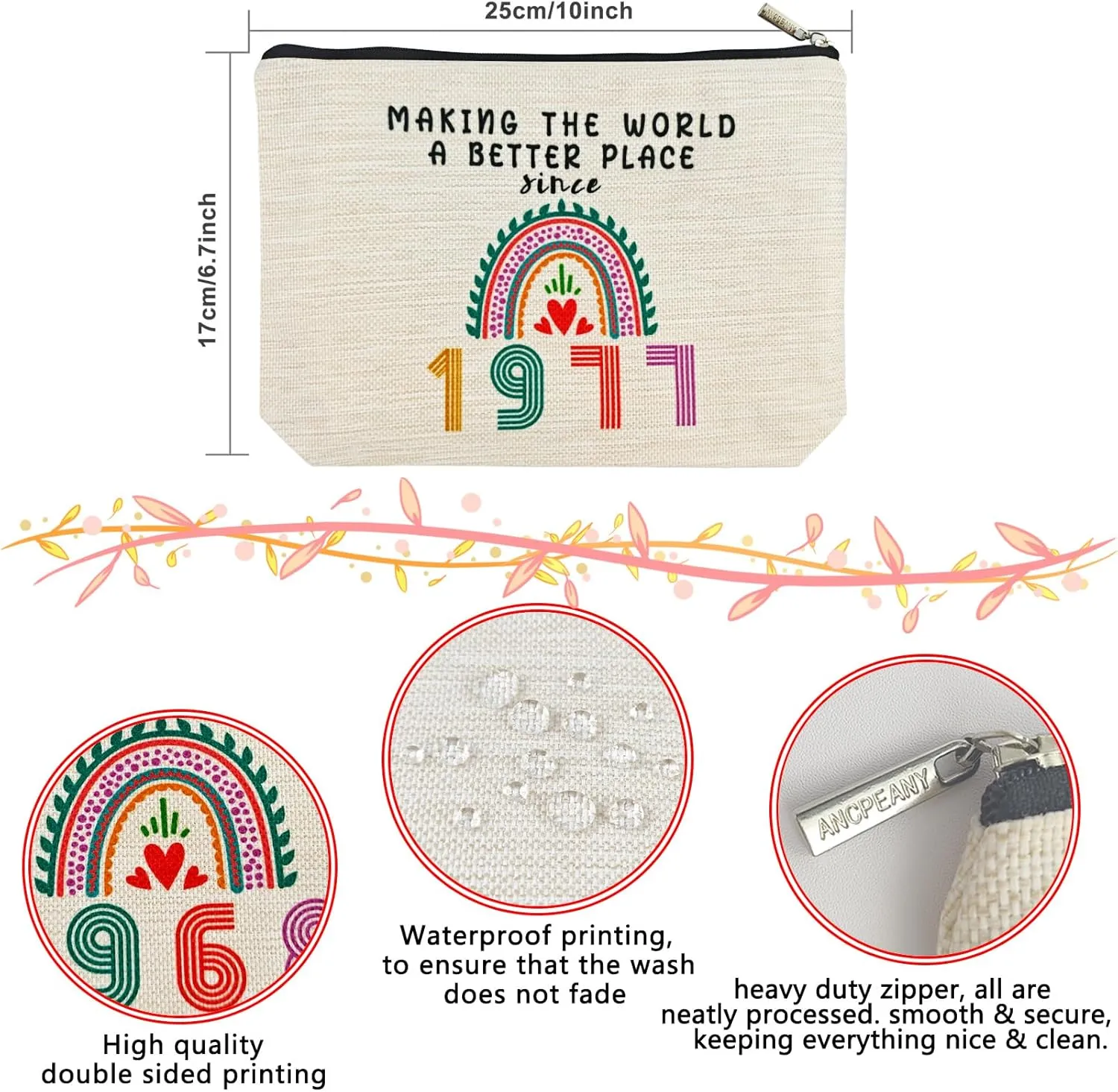 48th Birthday Gifts for Her Women, Happy 1977 48th Birthday Decorations Makeup Bag, Anniversary 48 Year Old Gift Ideas for Wife, Sister, Mom, Aunt, Cosmetic Travel Pouch for Mothers Day, Christmas
