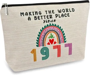 48th Birthday Gifts for Her Women, Happy 1977 48th Birthday Decorations Makeup Bag, Anniversary 48 Year Old Gift Ideas for Wife, Sister, Mom, Aunt, Cosmetic Travel Pouch for Mothers Day, Christmas