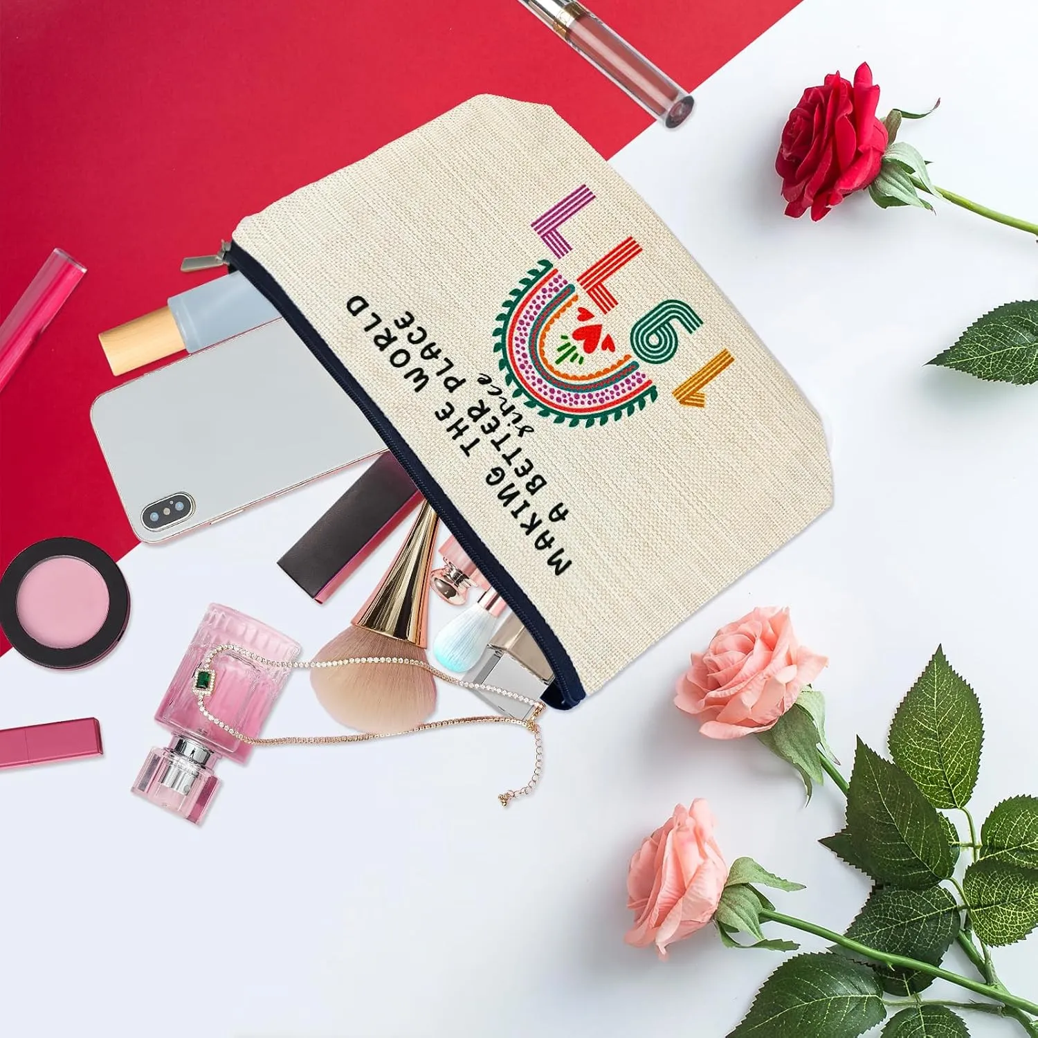 48th Birthday Gifts for Her Women, Happy 1977 48th Birthday Decorations Makeup Bag, Anniversary 48 Year Old Gift Ideas for Wife, Sister, Mom, Aunt, Cosmetic Travel Pouch for Mothers Day, Christmas