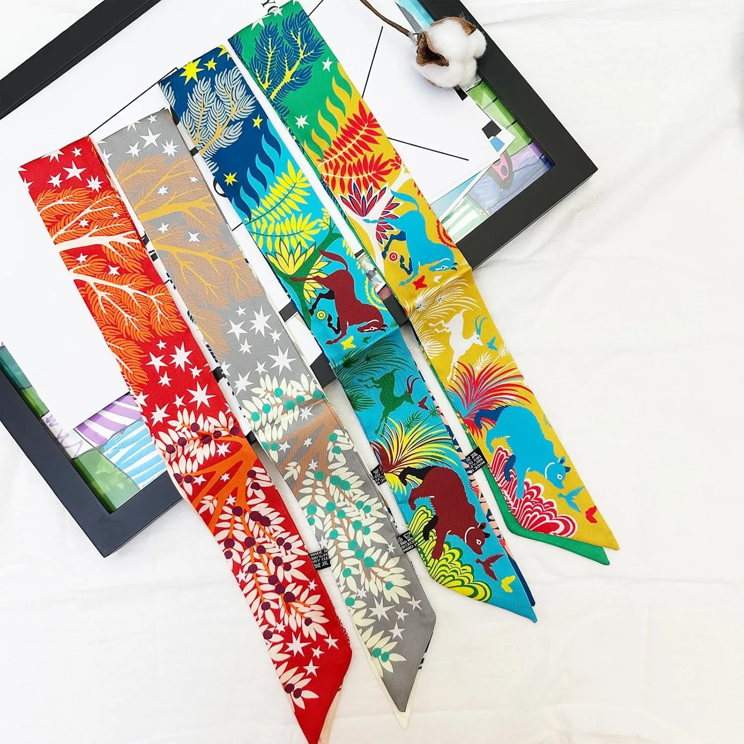 4pcs Purse Scarf For Handbags Silk Head Scarf For Hair Fashion Skinny Scarf For Women Long Neckerchief