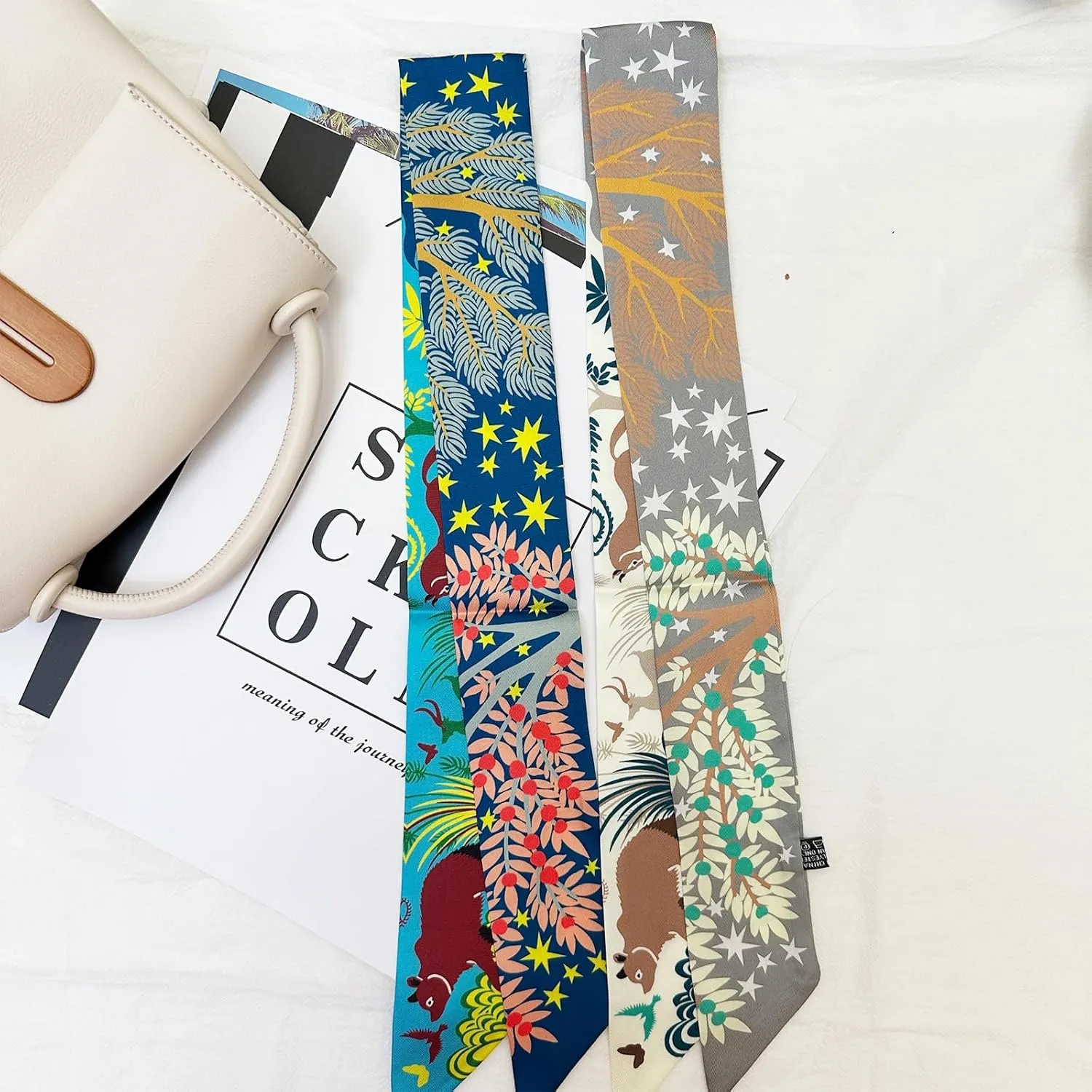 4pcs Purse Scarf For Handbags Silk Head Scarf For Hair Fashion Skinny Scarf For Women Long Neckerchief