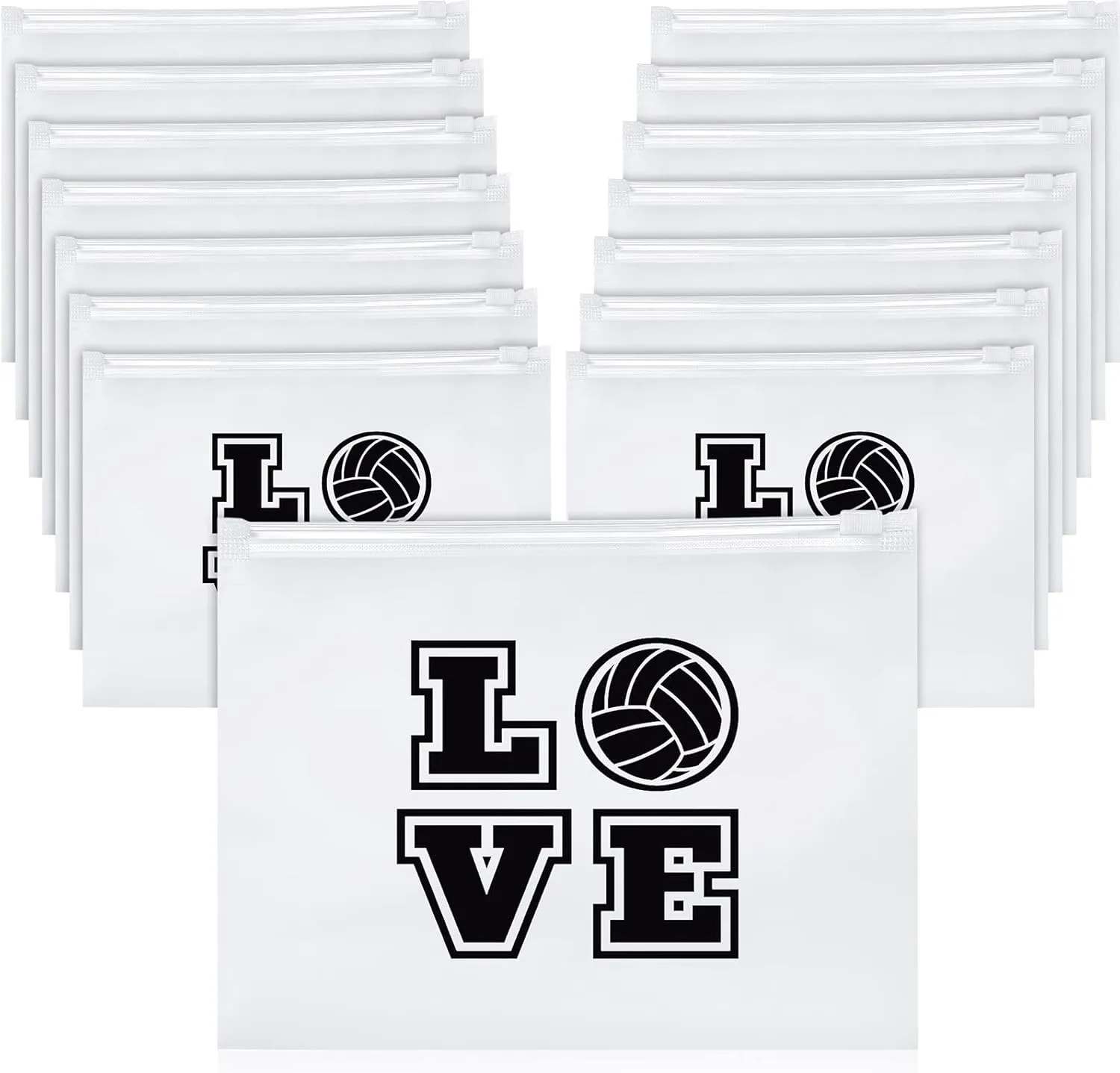 50 Pcs Volleyball Pouch Small Makeup Bag Love Pattern Waterproof Cosmetic Bags Eva Matte Volleyball Pencil Case Portable Storage Case Travel Toiletry Bag with Zippers for Women Girls (8 x 6 inch)