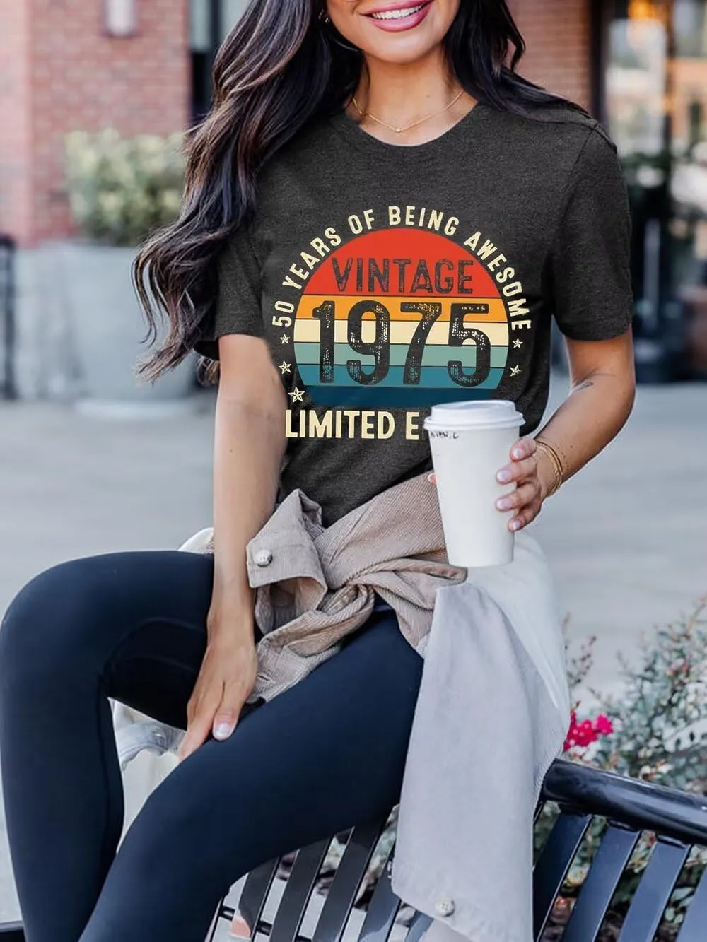 50th Birthday Gift Shirts Vintage 1975 Original Parts Tshirt for Women Letter Print Retro Birthday Casual Tee Tops