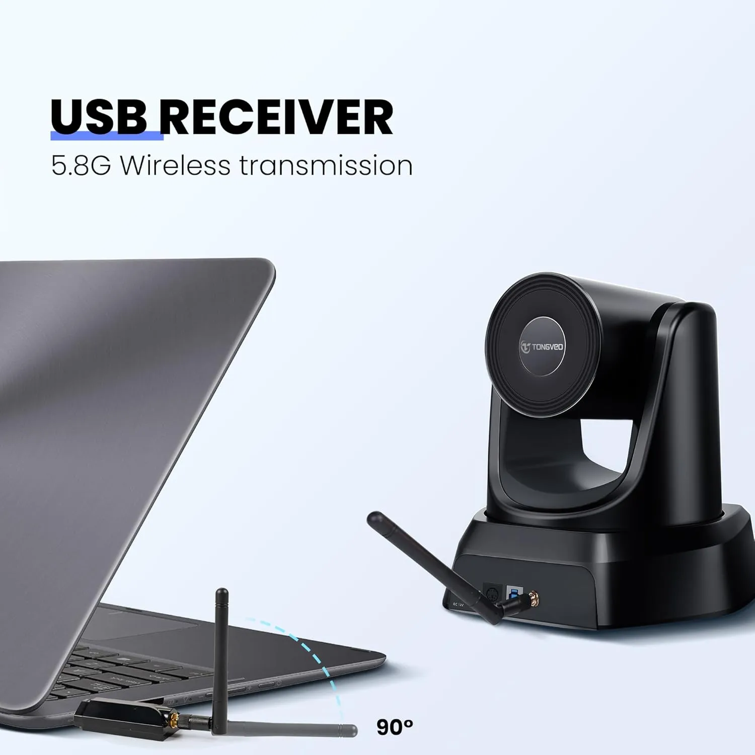 5.8GHz Wireless Conference Room Camera System | 3X 60fps PTZ Camera with Bluetooth Microphone, 50ft Range, Compatible with Zoom, Skype, OBS - Easy Setup for Worship and Online Meetings