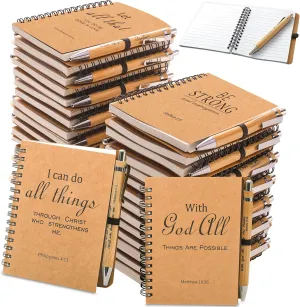 60 Pcs/30 Sets Christian Gifts Bulk Inspirational Spiral Notebook and Bible Verse Ballpoint Pen Prayer Journal God Scripture Notepad Religious Party Favor for Women Sunday School Church Visitor
