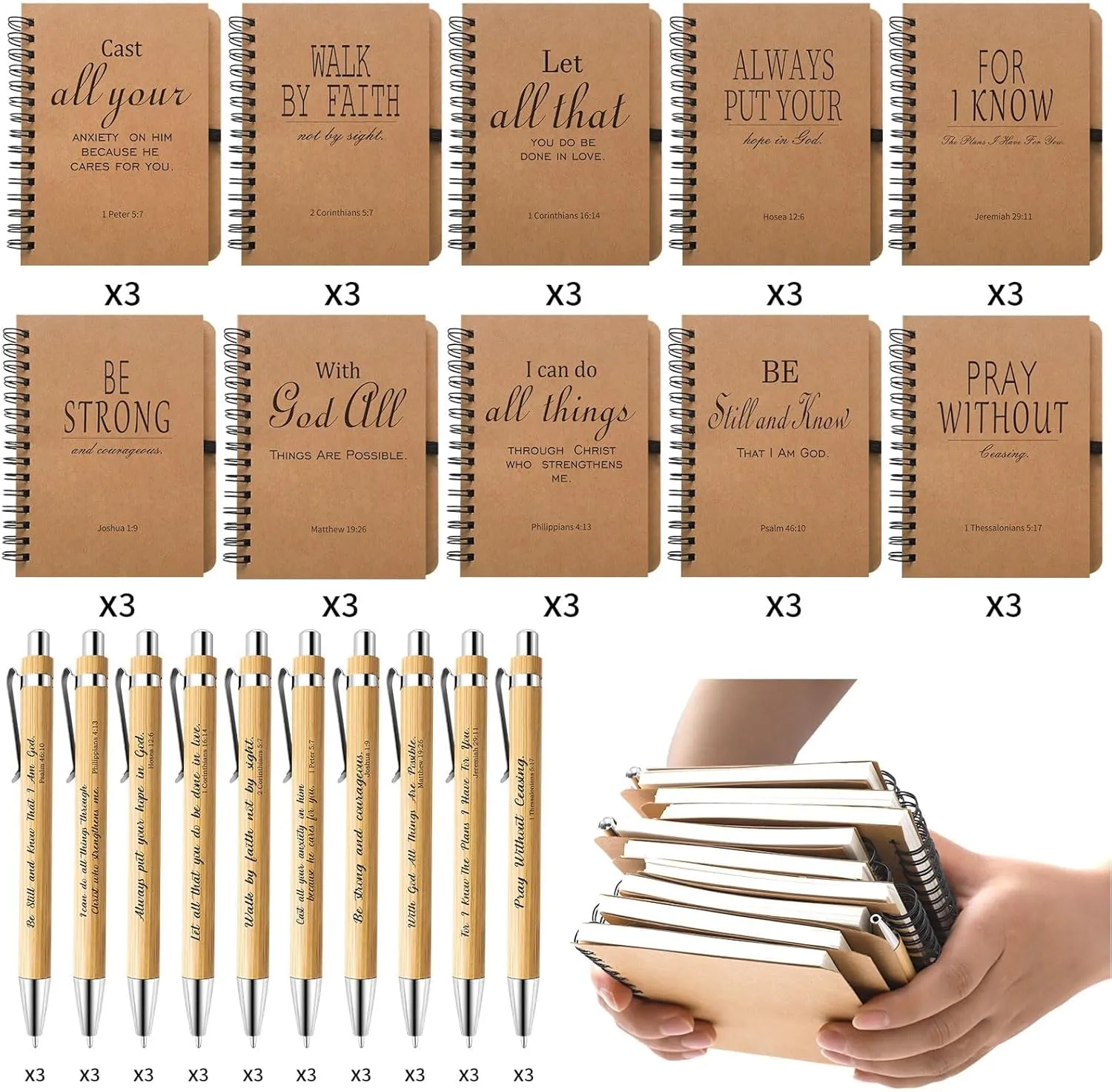60 Pcs/30 Sets Christian Gifts Bulk Inspirational Spiral Notebook and Bible Verse Ballpoint Pen Prayer Journal God Scripture Notepad Religious Party Favor for Women Sunday School Church Visitor
