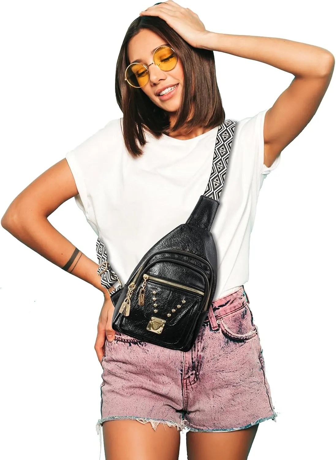 6L Sling Bag for Women Men Crossbody Bags Fanny Pack Cross Body Bag for Woman Travel Purse Sling Backpack Faux Leather Trendy