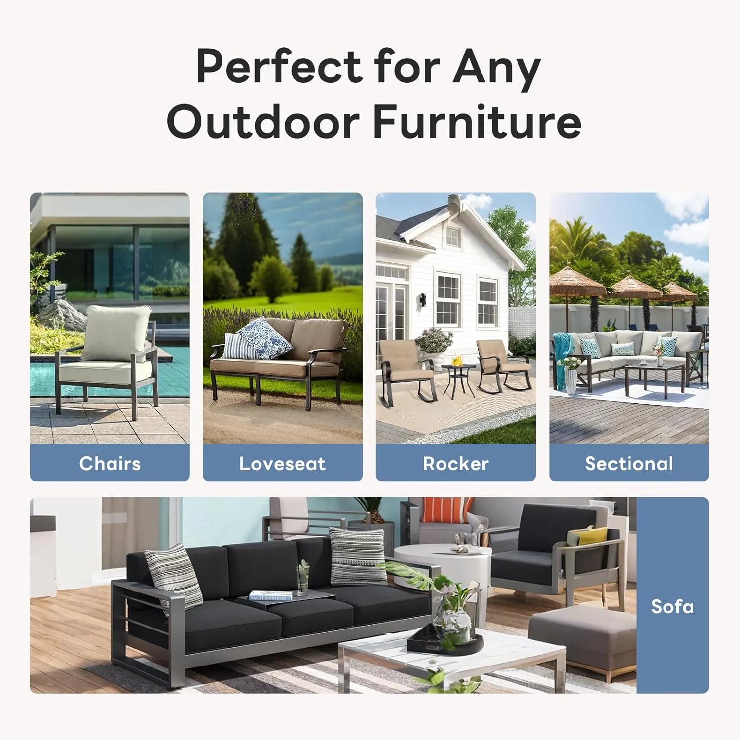 6" Thicker Outdoor Chair Cushion 2 Sets - 24" *24" *6" Waterproof Patio Furniture Cushions with Removable Cover, 28D High Density Sponge Filling Thicken Outdoor Patio Cushions - Grey
