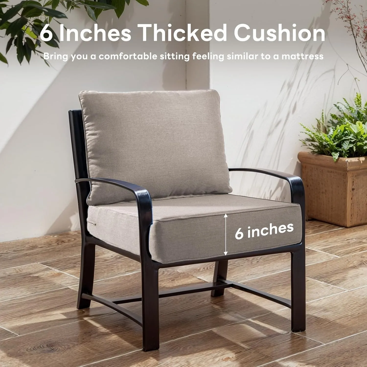 6" Thicker Outdoor Chair Cushion 2 Sets - 24" *24" *6" Waterproof Patio Furniture Cushions with Removable Cover, 28D High Density Sponge Filling Thicken Outdoor Patio Cushions - Grey