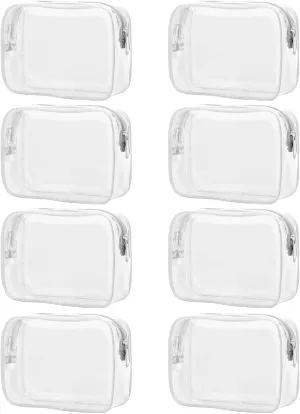 8 Packs Clear Cosmetics Bags for Women Men Waterproof Toiletry Bags PVC Makeup Bags Organizer Case with Zipper for Travel Bathroom (8 White Colors)