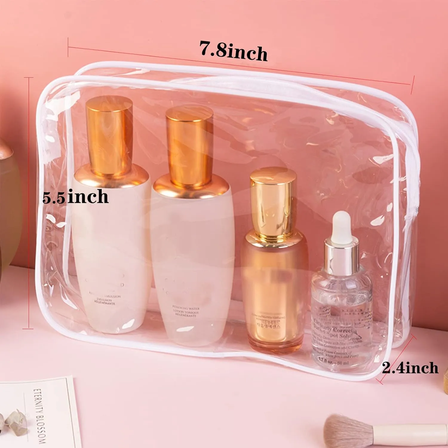 8 Packs Clear Cosmetics Bags for Women Men Waterproof Toiletry Bags PVC Makeup Bags Organizer Case with Zipper for Travel Bathroom (8 White Colors)