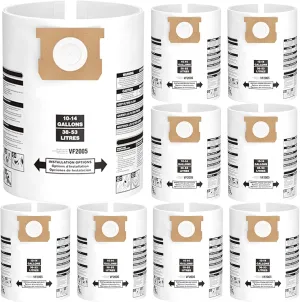 8PCS 10-14 Gallon Vacuum Bags for Shop Vac Bags, Disposable Wet Dry Vaccum Collection Bags Replace Part Type I #90672 9067200, Type F #90662 9066200 9066233, VF2005 (White)