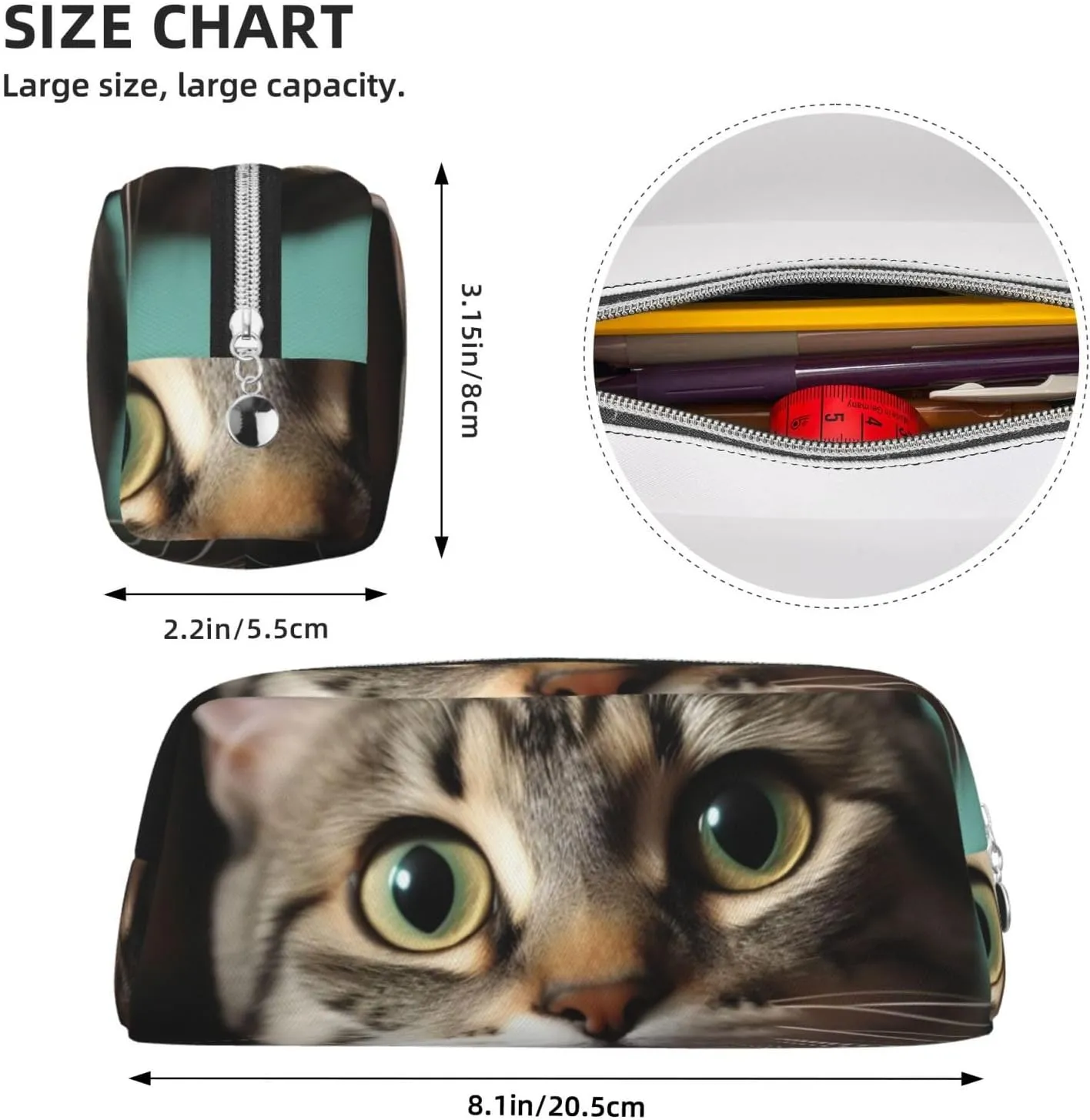 A curious cat Makeup Bag for Women Men Travel Toiletry Bag Aesthetic Purse Pouch Large Pencil Case