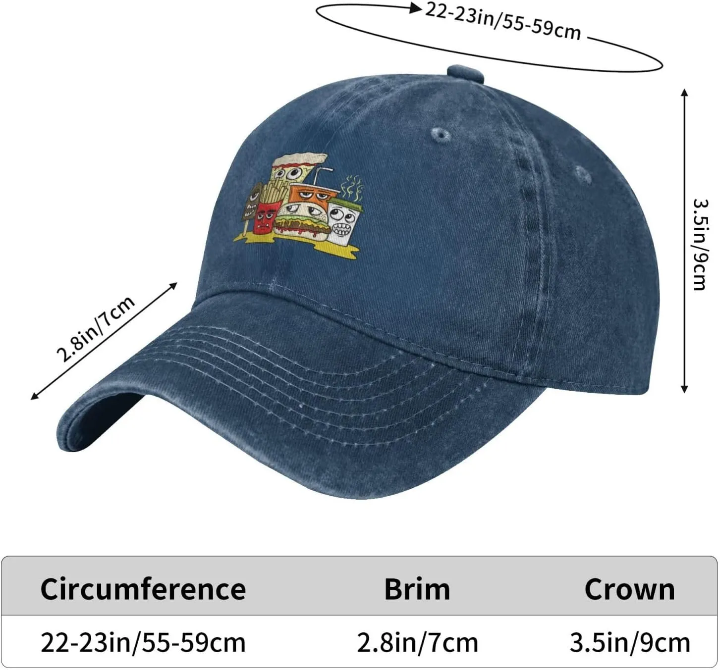 A Group of Interesting Fast Food Characters Baseball Cap for Men Women Adjustable Vintage Washed Cotton Dad Hat