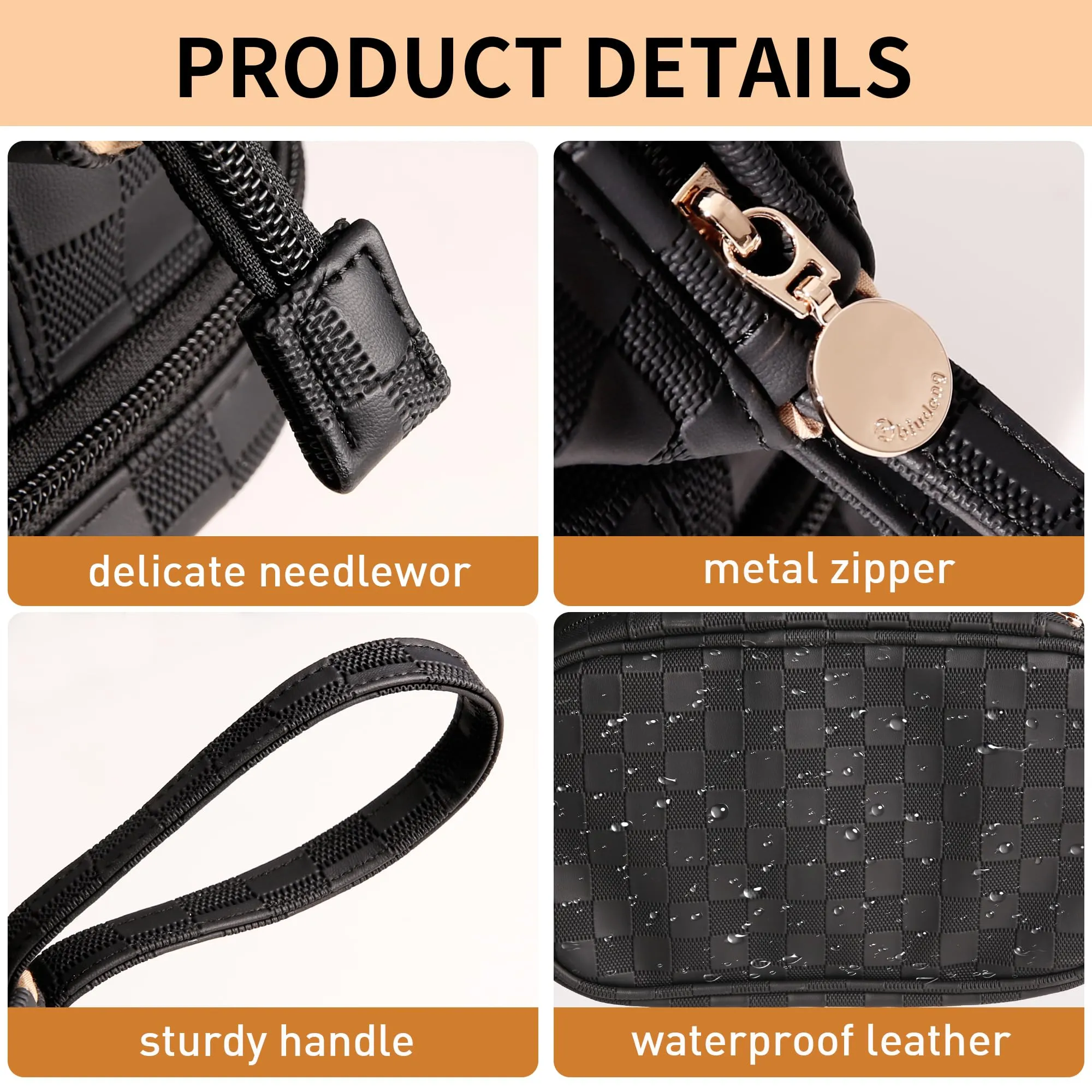 Abiudeng Large Makeup Bag,Waterproof Cosmetic Bag,Make up Travel Bag Essentials,Cute Travel Toiletry Bag for Women Makeup Bag Organizer with Bottom Pouch,Travel Size Toiletries Bag for Women-Black