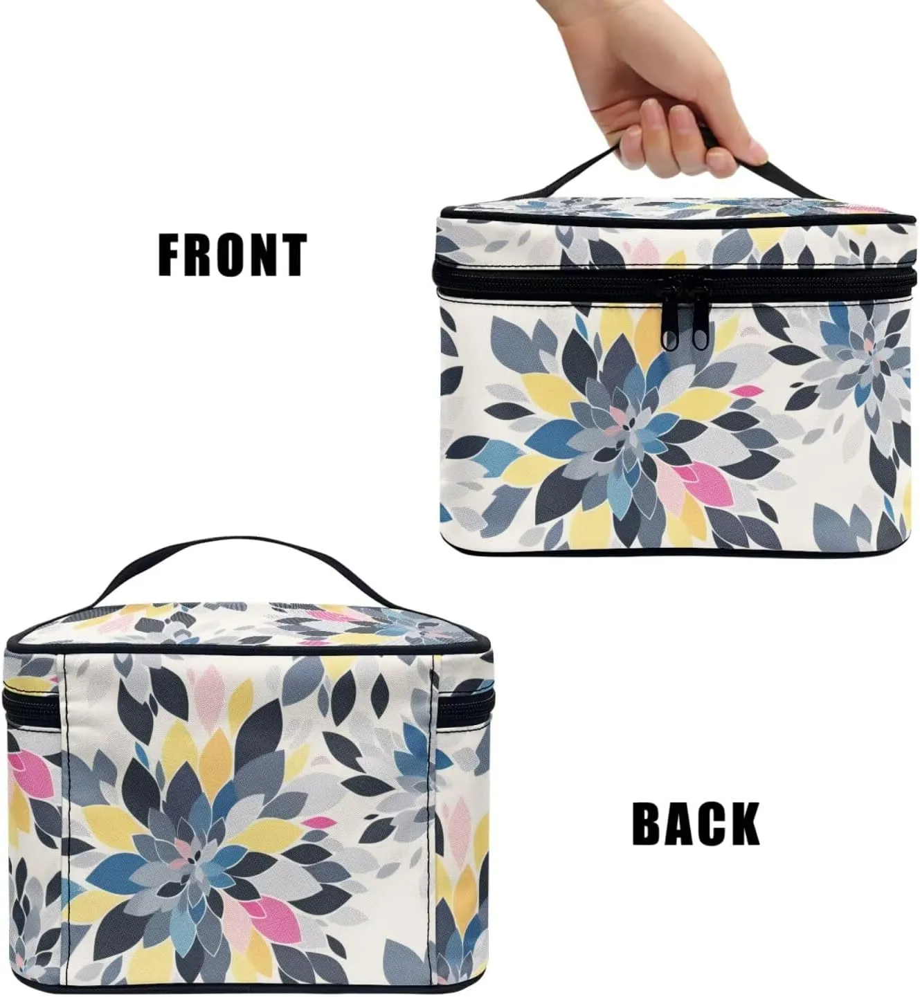 Abstract Dahlia Flowers Travel Makeup Bag for Women, Floral Large Capacity Makeup Bag Zipper Multi-function Cosmetic Travel Bag