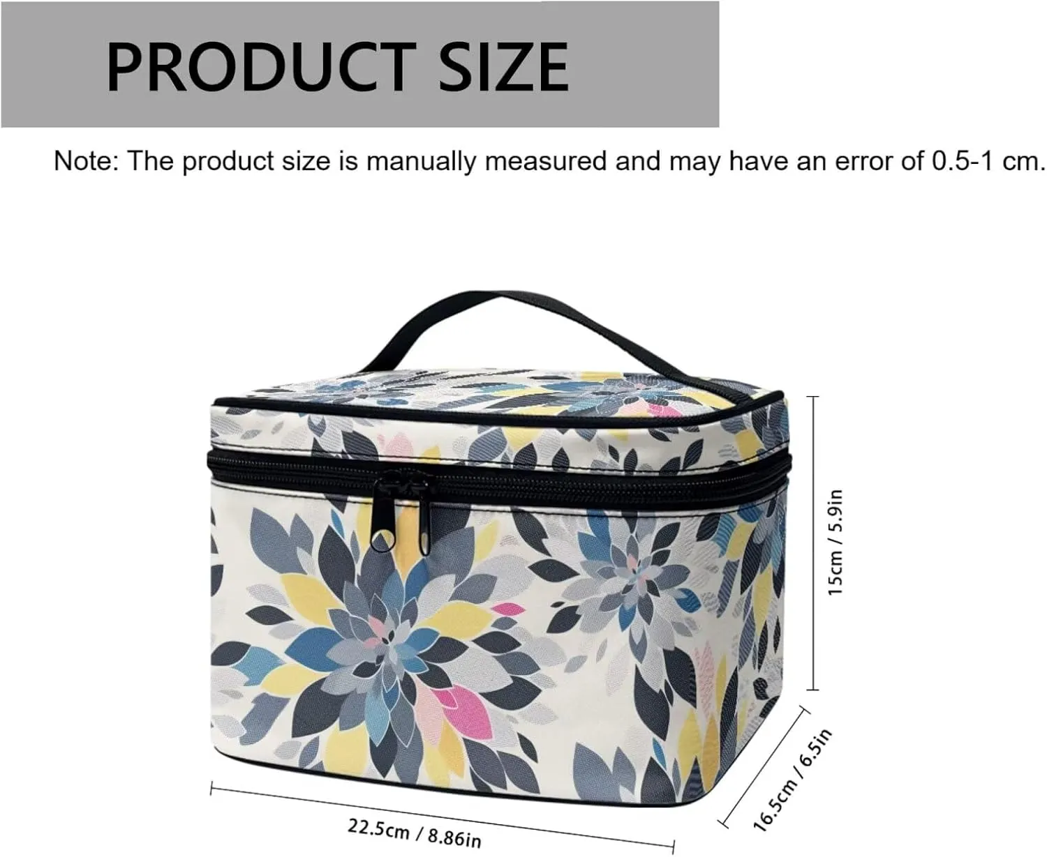 Abstract Dahlia Flowers Travel Makeup Bag for Women, Floral Large Capacity Makeup Bag Zipper Multi-function Cosmetic Travel Bag