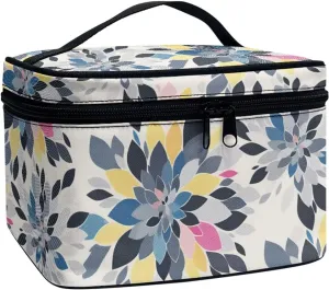 Abstract Dahlia Flowers Travel Makeup Bag for Women, Floral Large Capacity Makeup Bag Zipper Multi-function Cosmetic Travel Bag