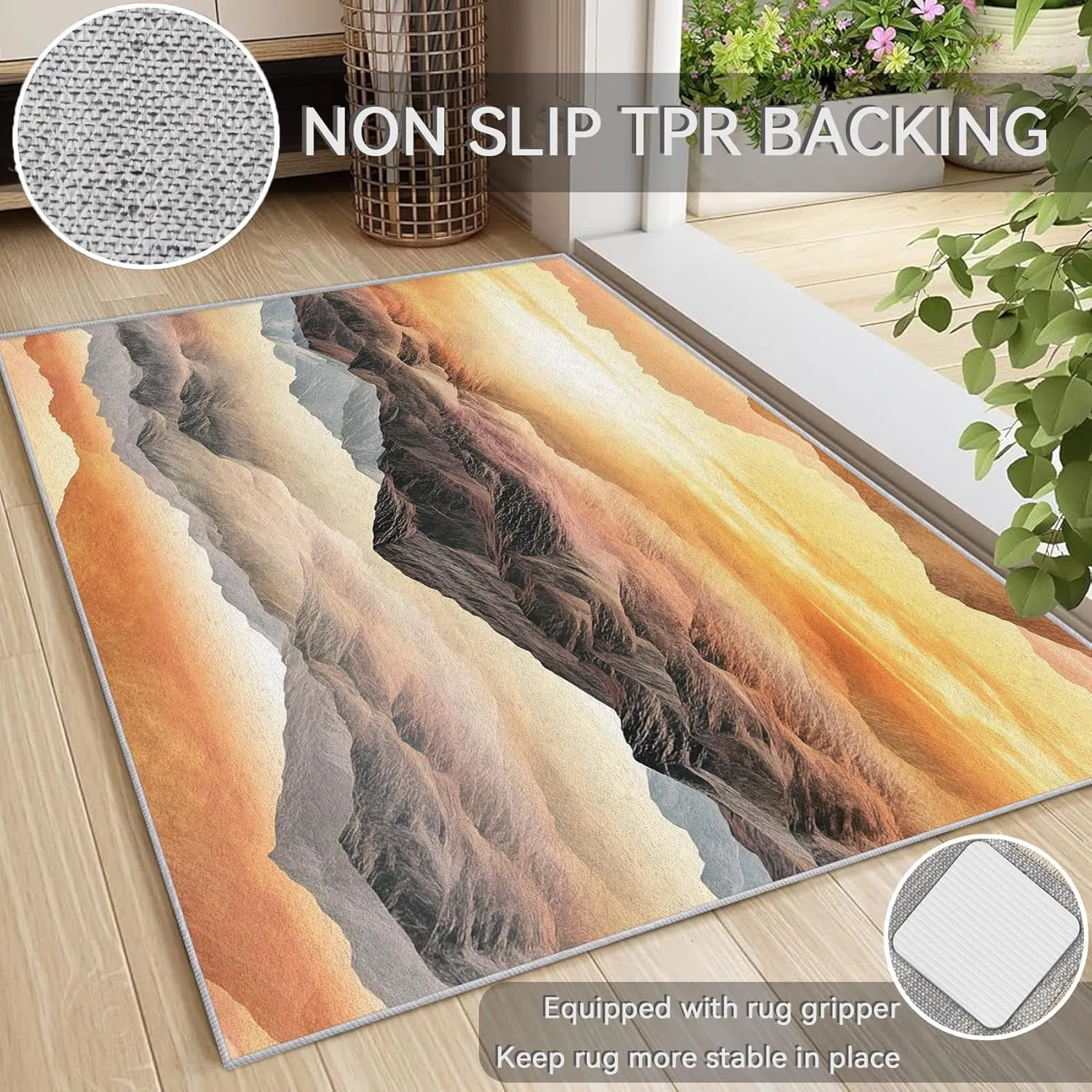 Abstract Mountain Rug 7x9, Nature Scenic Mountains Area Rug Washable, Art Landscape Rugs for Living Room, Bedroom, Mountain Pattern Carpet Home Decor, Non Slip