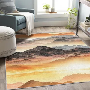 Abstract Mountain Rug 7x9, Nature Scenic Mountains Area Rug Washable, Art Landscape Rugs for Living Room, Bedroom, Mountain Pattern Carpet Home Decor, Non Slip