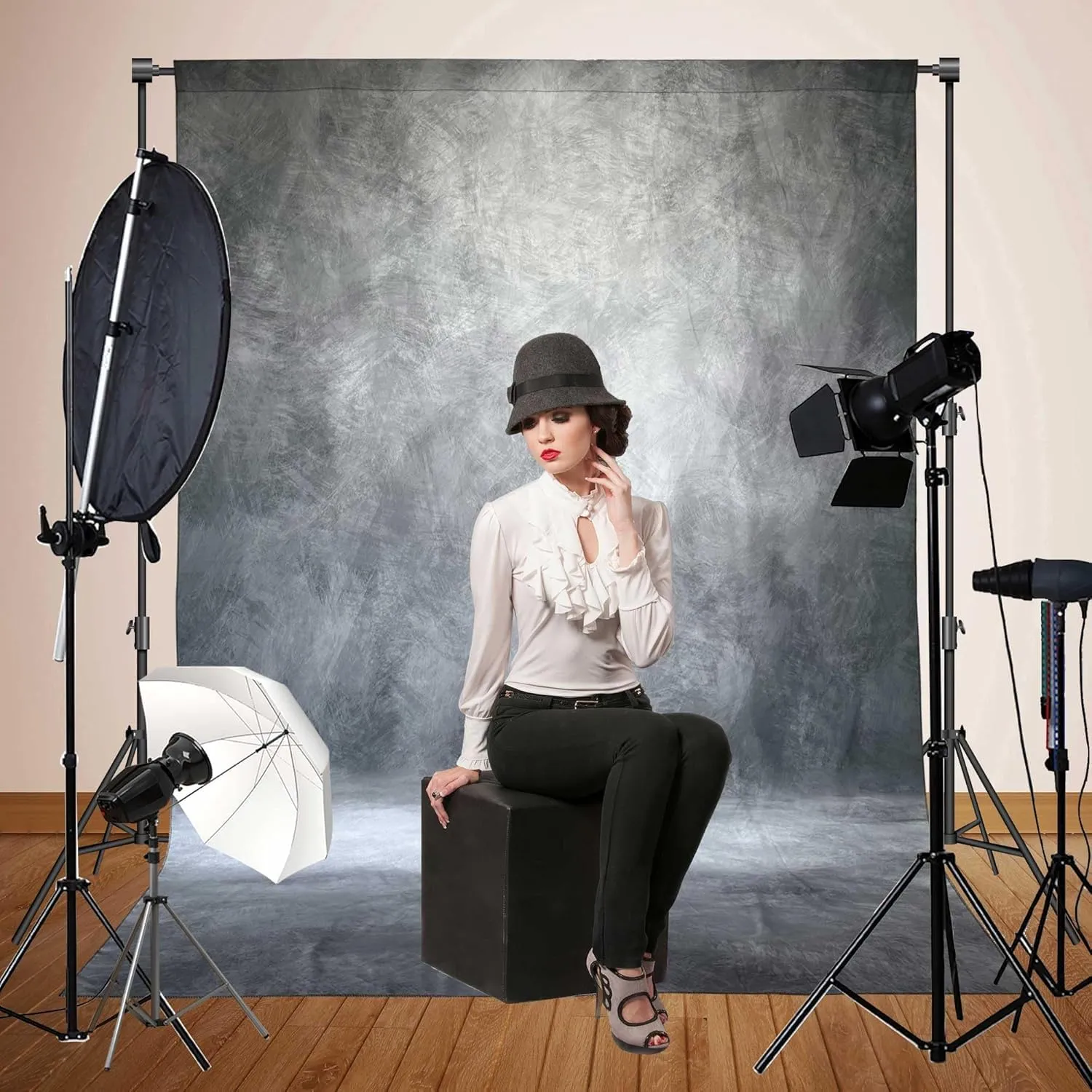 Abstract Professional Photography Backdrop for Portrait Photo Props Booth Background Photoshoot Studio with Ployester Fabric Roller Pocket on Top (8x10ft,Grey)