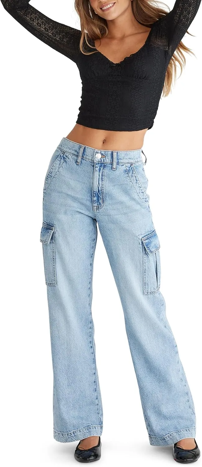 AEROPOSTALE Women's High Rise Wide Leg Cargo Jeans